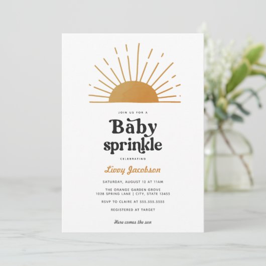 Retro Sunshine Baby Sprinkle Invitation Kaart (Staand voorkant)