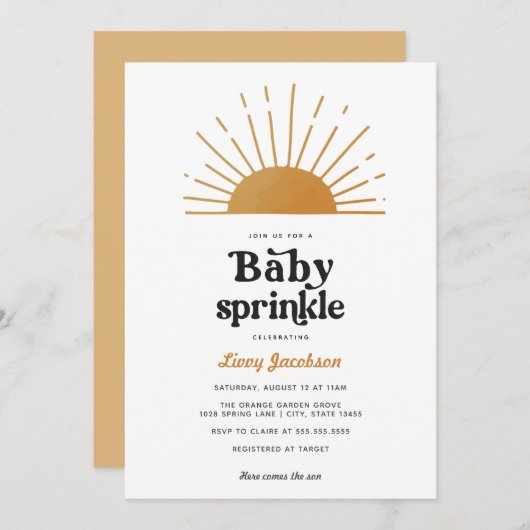 Retro Sunshine Baby Sprinkle Invitation Kaart (Voorkant / Achterkant)