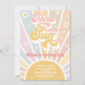 Retro Sunshine Birthday hier komt de Sun Party Kaart (Voorkant)