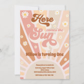 Retro Sunshine Birthday hier komt de Sun Party Kaart (Voorkant)