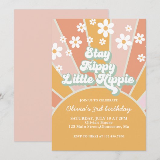 Retro Sunshine Blijf in Trippy Little Hippie flora Kaart (Voorkant / Achterkant)