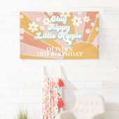 Retro Sunshine Blijf Trippy Little Hippie Birthday Spandoek (Insitu)