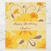 Retro Sunshine Bloemen- Gele Bloemen Wijn Etiket (Enkel label)