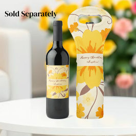 Retro Sunshine Bloemen- Gele Bloemen Wijn Etiket