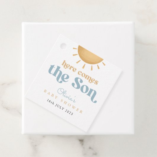 Retro Sunshine Boy Baby shower Bedankjes Labels (In situ)