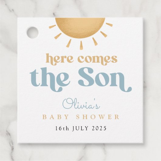 Retro Sunshine Boy Baby shower Bedankjes Labels (Voorkant)