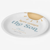 Retro Sunshine Boy Baby shower Papieren Bordje (Gekanteld)