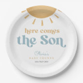 Retro Sunshine Boy Baby shower Papieren Bordje (Voorkant)