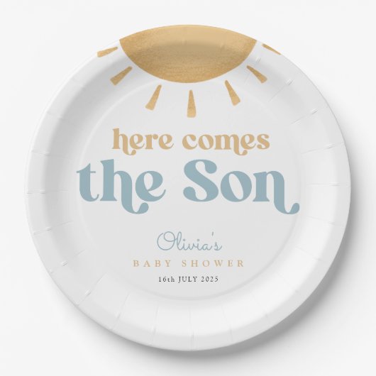 Retro Sunshine Boy Baby shower Papieren Bordje (Voorkant)