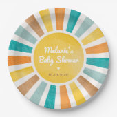 Retro Sunshine Boy Baby shower Papieren Bordje (Voorkant)