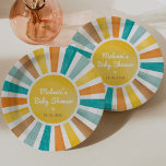 Retro Sunshine Boy Baby shower Papieren Bordje<br><div class="desc">Doordrenkt in een retro zonneschijn design,  is dit party bord een heerlijke mix van nostalgische esthetiek en hedendaagse functionaliteit. Het motief is een prachtige reeks gedempte geel,  blauw,  sinaasappel en terracotta tinten die een warme en uitnodigende sfeer direct van de vleermuis creëer.</div>