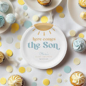 Retro Sunshine Boy Baby shower Papieren Bordje