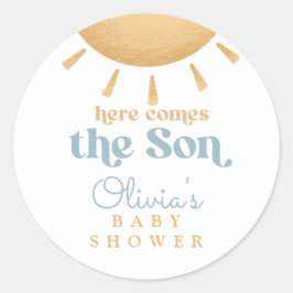 Retro Sunshine Boy Baby Shower Ronde Sticker
