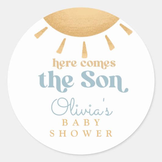 Retro Sunshine Boy Baby Shower Ronde Sticker (Voorkant)