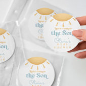 Retro Sunshine Boy Baby Shower Ronde Sticker