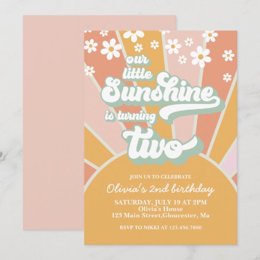 Retro Sunshine daisy boho floral 2e verjaardag Kaart (Voorkant / Achterkant)