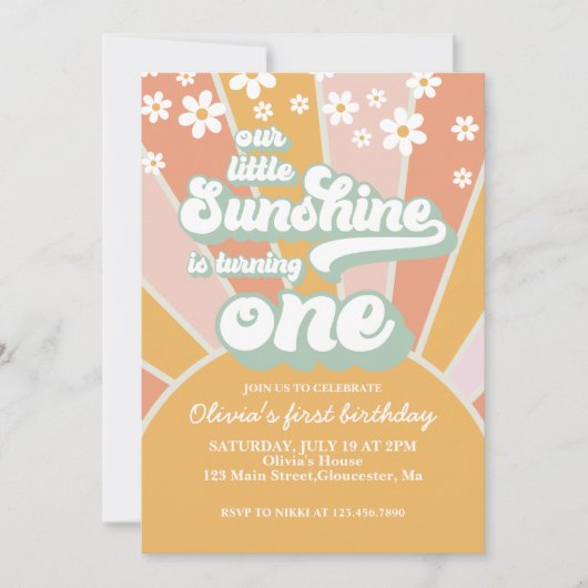 Retro Sunshine daisy boho floral first jarig Kaart (Voorkant)