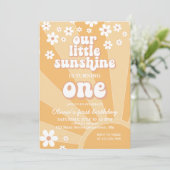 Retro Sunshine daisy boho floral first jarig Kaart (Staand voorkant)