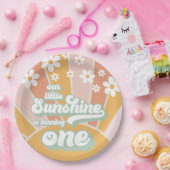 Retro Sunshine daisy boho floral first jarig Papieren Bordje (Feest)