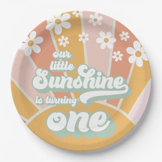 Retro Sunshine daisy boho floral first jarig Papieren Bordje (Voorkant)