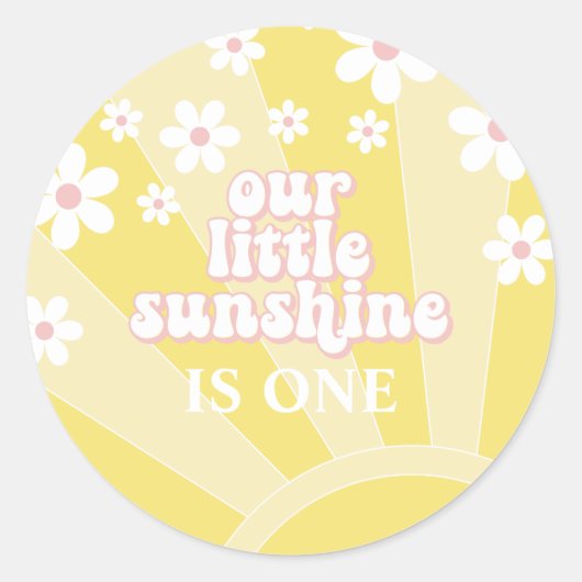 Retro Sunshine Daisy boho verjaardag Ronde Sticker (Voorkant)
