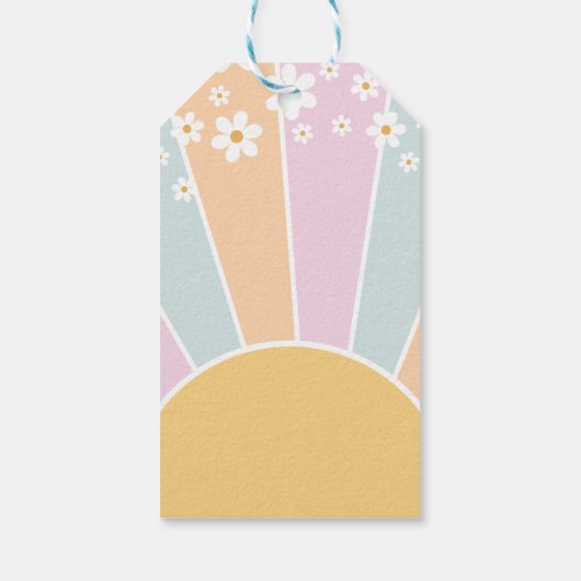 Retro Sunshine daisy twee groovy verjaardagsgunst  Cadeaulabel (Achterkant)