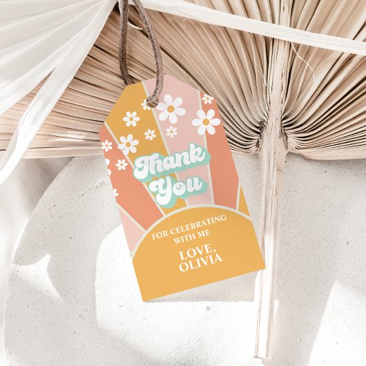 Retro Sunshine daisy twee groovy verjaardagsgunst Cadeaulabel