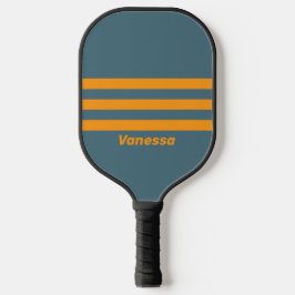Retro Sunshine Drie Overdwars Strepen met Naam Pickleball Paddle