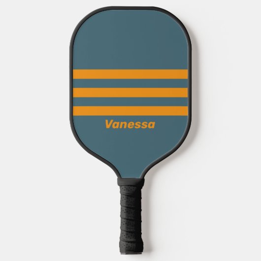 Retro Sunshine Drie Overdwars Strepen met Naam Pickleball Paddle (Voorkant)