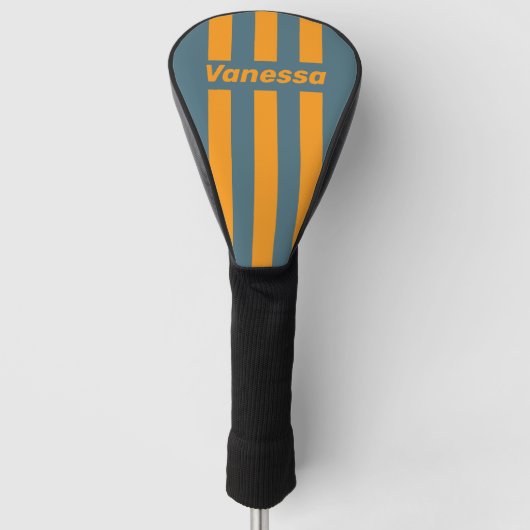 Retro Sunshine Drie Speldstrepen met Naam Golfheadcover (Voorkant)