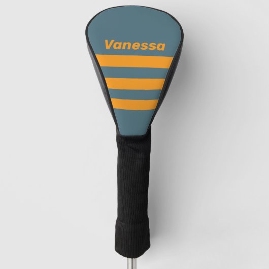 Retro Sunshine Drie Strepen met Naam Golfheadcover (Voorkant)