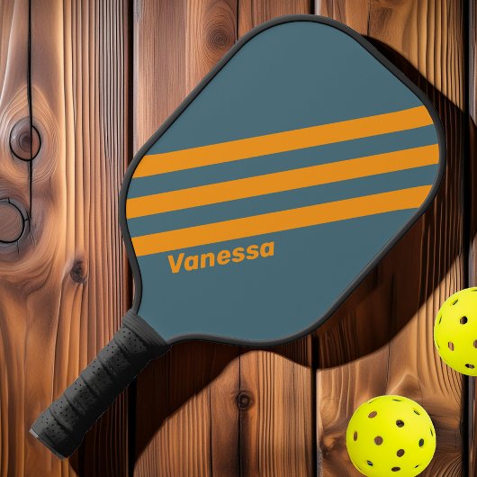 Retro Sunshine Drie strepen met naam Pickleball Paddle