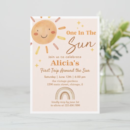 Retro Sunshine Een in de Zon Verjaardag Uitnodigin Kaart (Staand voorkant)