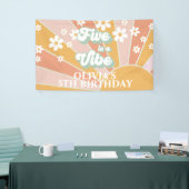 Retro Sunshine FIVE is een Vibe Daisy Verjaardag Spandoek (Beurs)