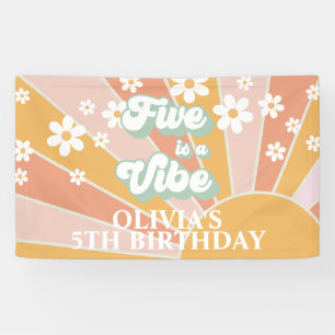 Retro Sunshine FIVE is een Vibe Daisy Verjaardag Spandoek