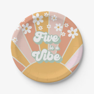 Retro Sunshine Five is een Vibe Hippie floral Papieren Bordje