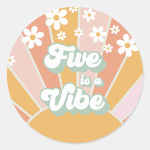 Retro Sunshine Five is een Vibe Hippie floral Ronde Sticker
