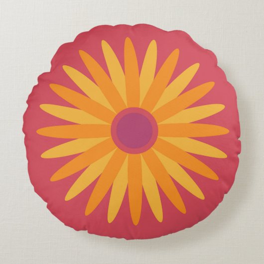 Retro Sunshine Flower Pillow Rond Kussen (Voorkant)