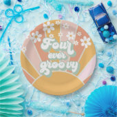Retro Sunshine Four Ever Groovy Daisy Papieren Bordje (Feest)