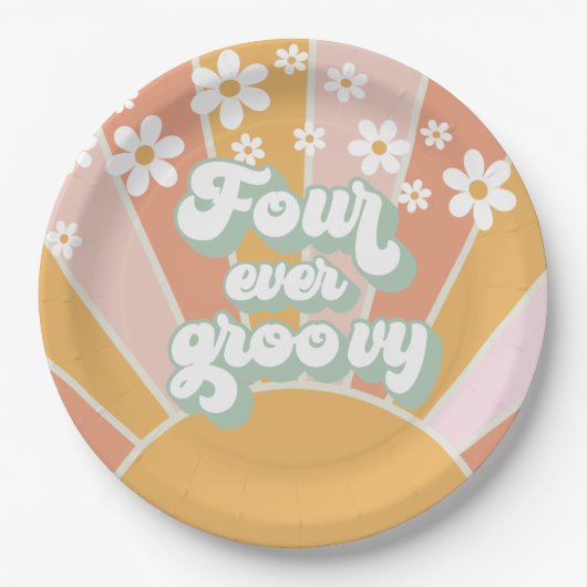 Retro Sunshine Four Ever Groovy Daisy Papieren Bordje (Voorkant)