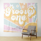 Retro Sunshine Groovy 1 pastel Daisy Birthday Ba Wandkleed (In Situ (horizontaal))