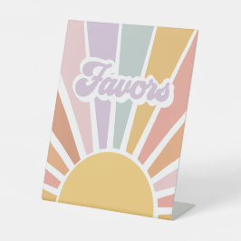Retro Sunshine Groovy Baby shower Favors Reclamebord Met Voetstuk