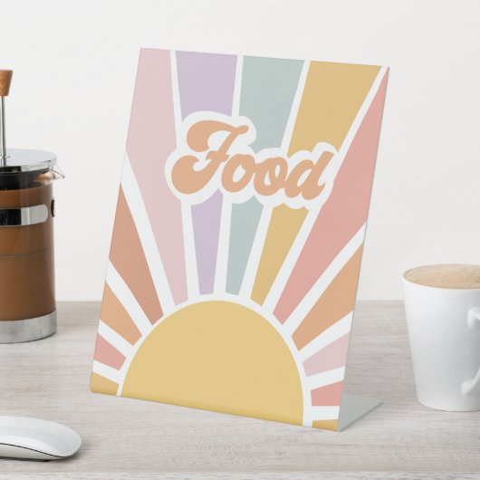 Retro Sunshine Groovy Baby shower Food Reclamebord Met Voetstuk (Insitu)