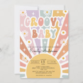Retro Sunshine Groovy Baby shower Invitation Kaart (Voorkant)
