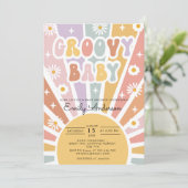 Retro Sunshine Groovy Baby shower Invitation Kaart (Staand voorkant)