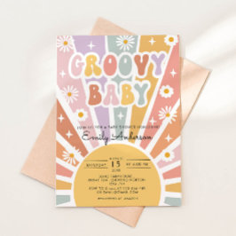 Retro Sunshine Groovy Baby shower Invitation Kaart