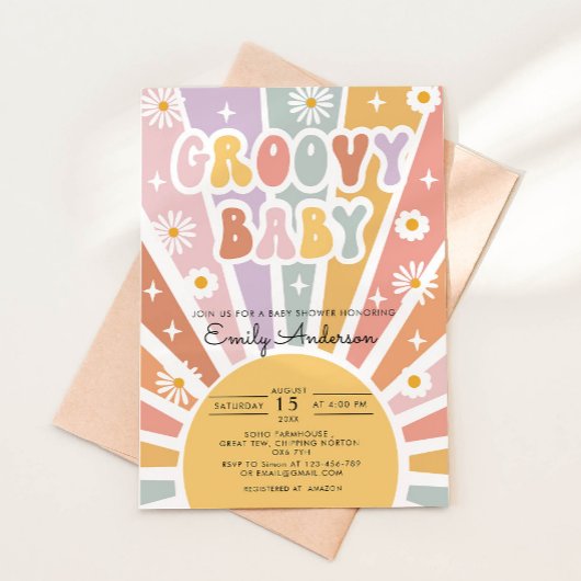 Retro Sunshine Groovy Baby shower Invitation Kaart