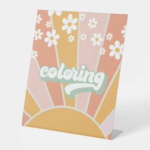 Retro Sunshine Groovy Coloring Pedestal S Reclamebord Met Voetstuk