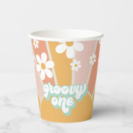 Retro Sunshine Groovy Eén Daisy Verjaardag Papiere Papieren Bekers