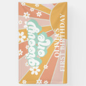 Retro Sunshine Groovy Eén Daisy Verjaardagsbanner Spandoek (Verticaal)
